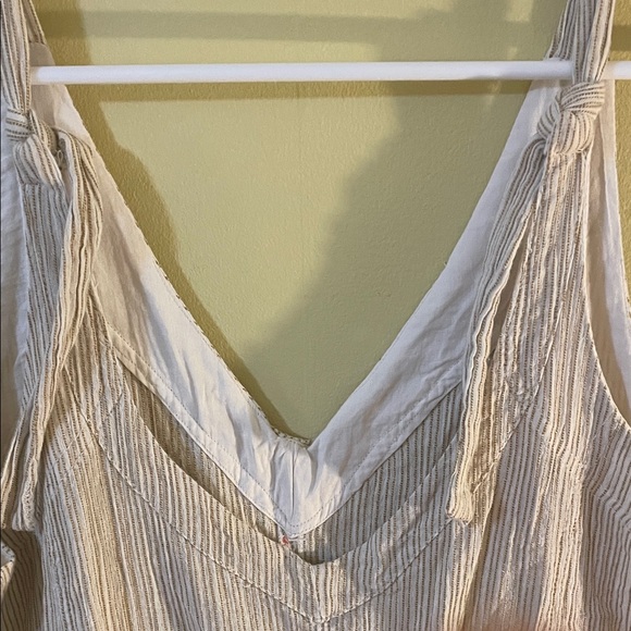 Free People Cotton Tan and Beige Striped Sleeveless Romper with Pockets - Picture 6 of 7